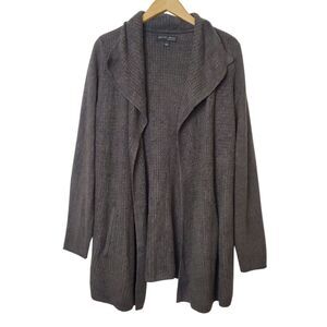 Barefoot Dreams Cozychic Lite Coastal Cardigan L Gray Soft Waffle Knit Pockets
